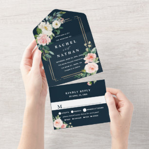 Casamento de Quadro Dourado Azul com Marinho Blush