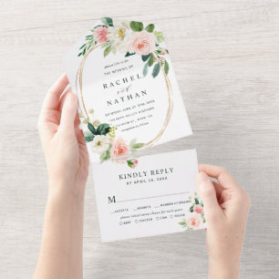 Casamento de Quadro Oval Dourado Blush White Bloom