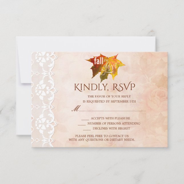 Casamento de Renda Rústico de Outono RSVP (Frente)