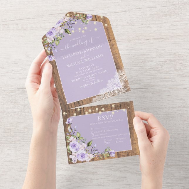 Casamento de rendas de madeira rustica com Lavanda (Aba destacável)
