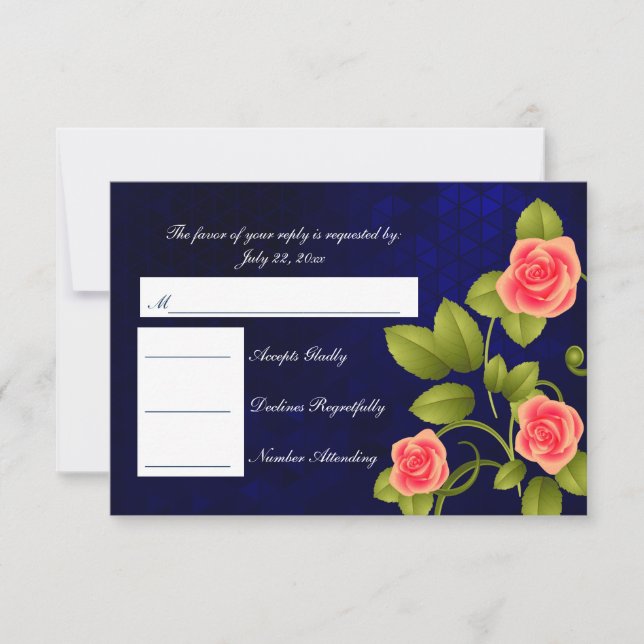 Casamento de Rosa de RSVP Azul Escuro e Coral (Frente)