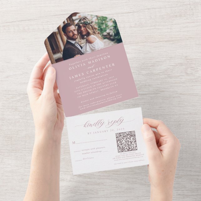 Casamento de Rosa Dusty de Código QR de RSVP de Fo (Aba destacável)