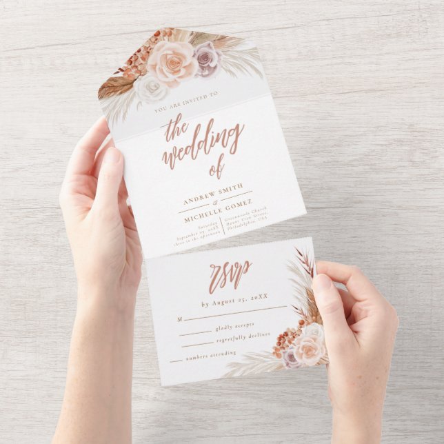 Casamento de Rosa Muted Pampas Terracotta Boho (Aba destacável)