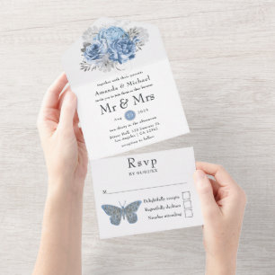 Casamento de Rosa Vintage Azul Pastel e Prata