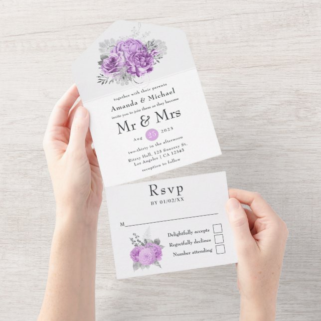 Casamento de Rosa Vintage Roxa e Prata (Aba destacável)