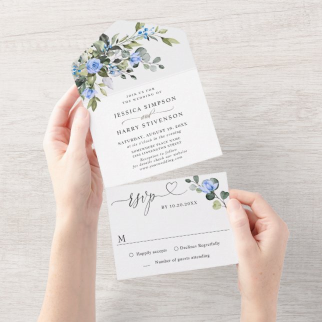 Casamento de Rosas Azuis Eucalyptus Elegante (Aba destacável)
