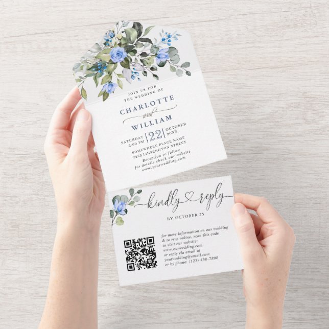 Casamento de Rosas Azuis Eucalyptus Elegante (Aba destacável)