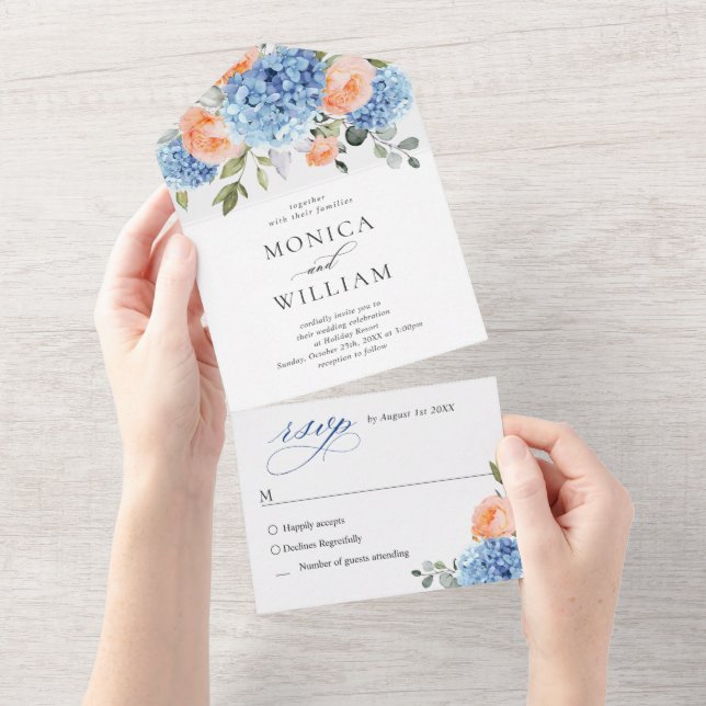 Casamento de Rosas Blush de Hydrangea Azul Elegant (Aba destacável)