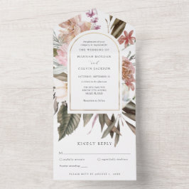 Casamento de Rosas Boho em Aquarela Rosa e Burgund