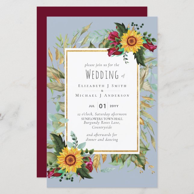 Casamento de Rosas de Borgonha Rústicos (Frente/Verso)