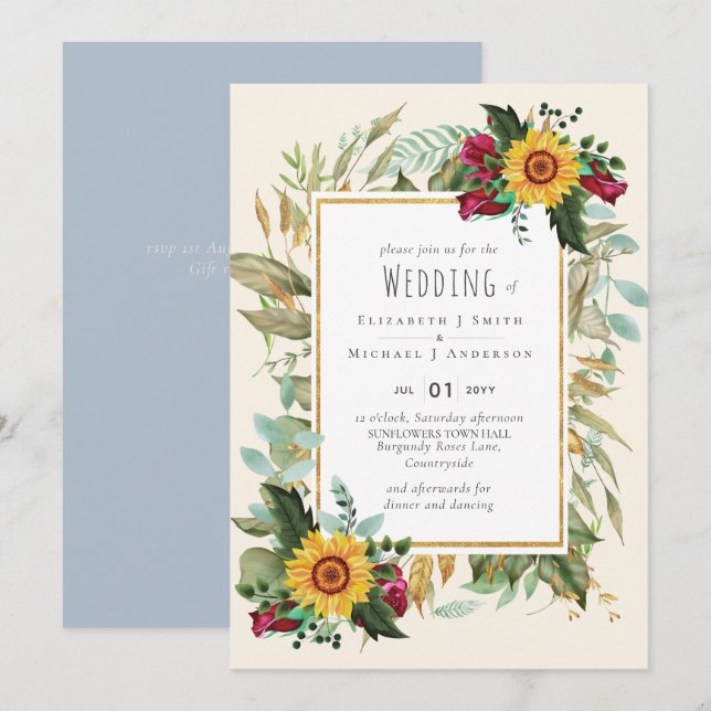 Casamento de Rosas de Borgonha Rústicos (Frente/Verso)