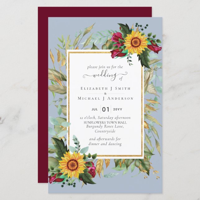 Casamento de Rosas de Borgonha Rústicos (Frente/Verso)