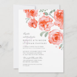 Casamento de Rosas de Coral - Convites de Aquarela
