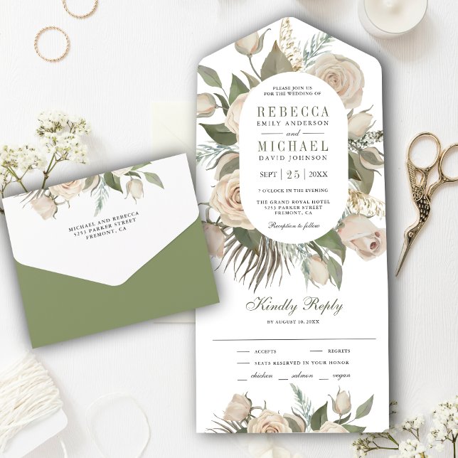 Casamento de Rosas de Marfim Rústico Boho com Folh (Criador carregado)