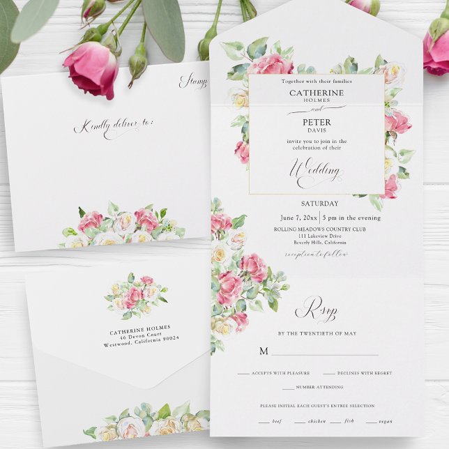 Casamento de Rosas em Aguarela Rosa e Marfim Tono  (Criador carregado)