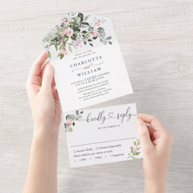 Casamento de Rosas Eucalyptus Blush Elegante Water (Aba destacável)