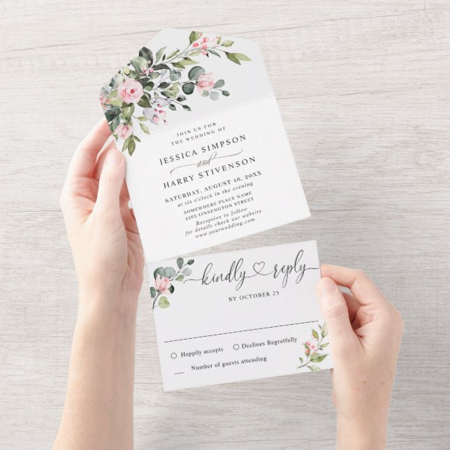 Casamento de Rosas Eucalyptus Blush Elegante Water (Aba destacável)