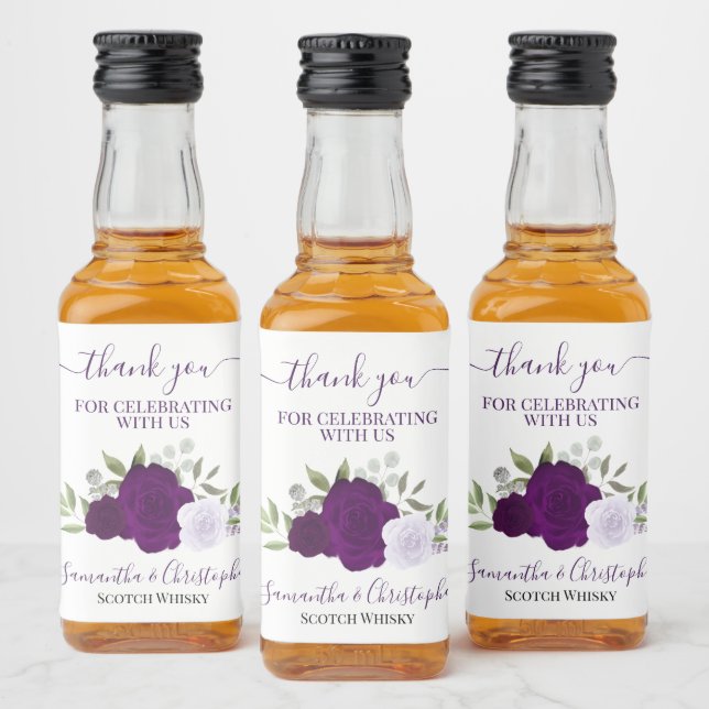 Casamento De Rosas Roxos Por Aquarela Obrigado Min (Garrafas)