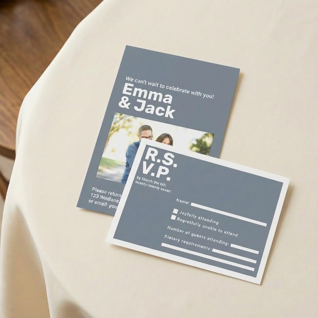 Casamento de RSVP Azul-Negrito com Típografia Mode (Modern typography Blue Bold RSVP Wedding.)