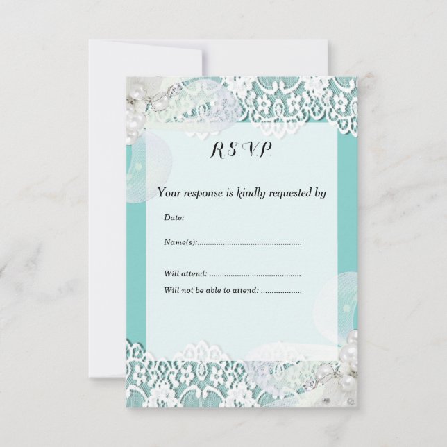 Casamento de RSVP de Azul e Lace Personalizado (Frente)