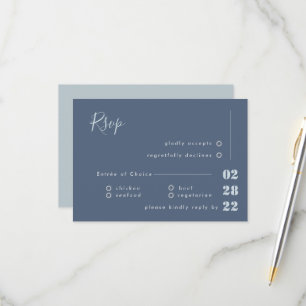 Casamento de RSVP de Caligrafia Dusty Blue White e