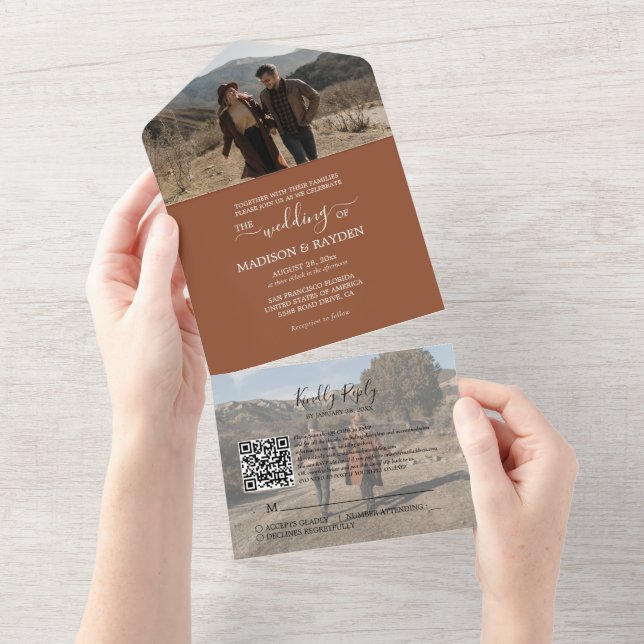 Casamento de RSVP de Código de QR de Terracotta Mi (Aba destacável)