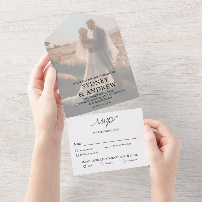 Casamento de RSVP de Fotografia Branca Moderna Ele (Aba destacável)