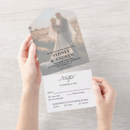 Casamento de RSVP de Fotografia Branca Moderna Ele