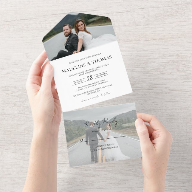Casamento de RSVP de Fotografia Branco Clássico 2 (Aba destacável)