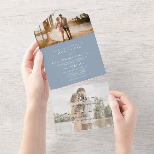 Casamento de RSVP de Fotografia de Azul 2 Moderno (Aba destacável)
