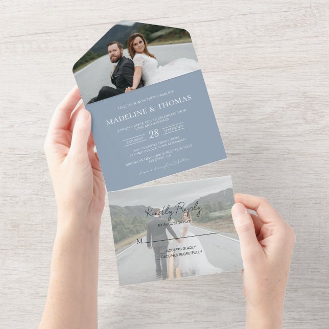 Casamento de RSVP de Fotografia de Azul 2 Moderno (Aba destacável)