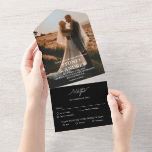 Casamento de RSVP de Fotografia Negra Moderna Eleg