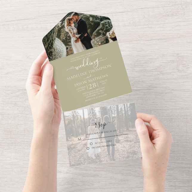 Casamento de RSVP de Fotografia Verde 2 Simples Sa (Aba destacável)