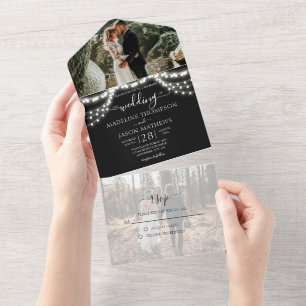 Casamento de RSVP de Fotografias de Luz Preta Chic