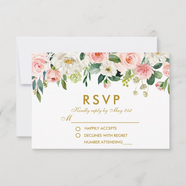 Casamento de RSVP Dourado Branco Cor Floral Branca (Frente)