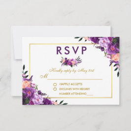 Casamento de RSVP Dourado Floral Puro Ultra Violet