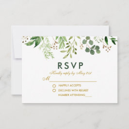 Casamento de RSVP Dourado Verde de Aquarela