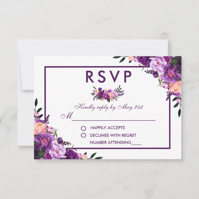 Casamento de RSVP Floral Roxo-Violeta (Frente)