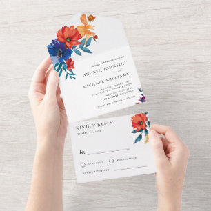 Casamento de RSVP Mexicano Colorful Fiesta Floral