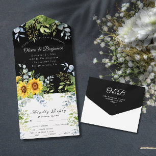 Casamento de RSVP Preto e Branco