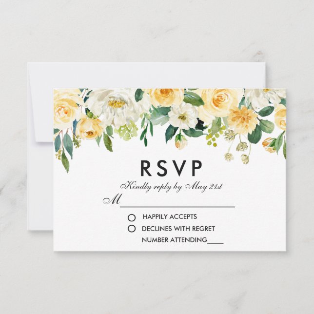 Casamento de RSVP Verde Branco Amarelo Dourado Flo (Frente)