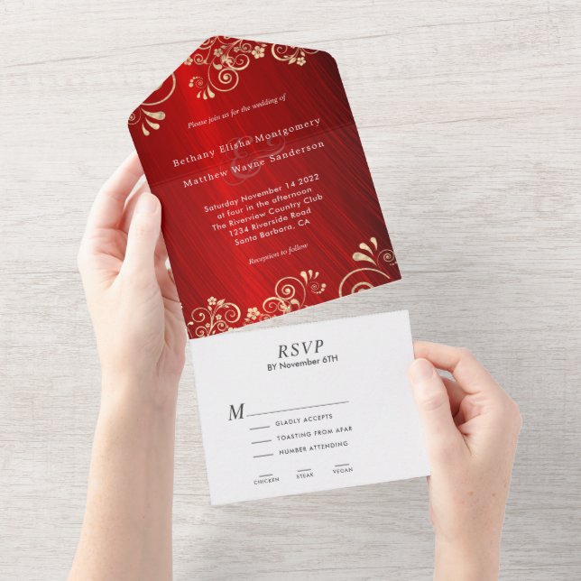 Casamento de Ruby Vermelho Dourado Elegante (Aba destacável)