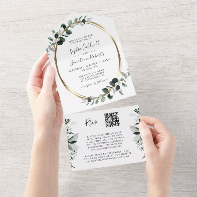 Casamento de sábado branco com RSVP de Código QR D (Aba destacável)