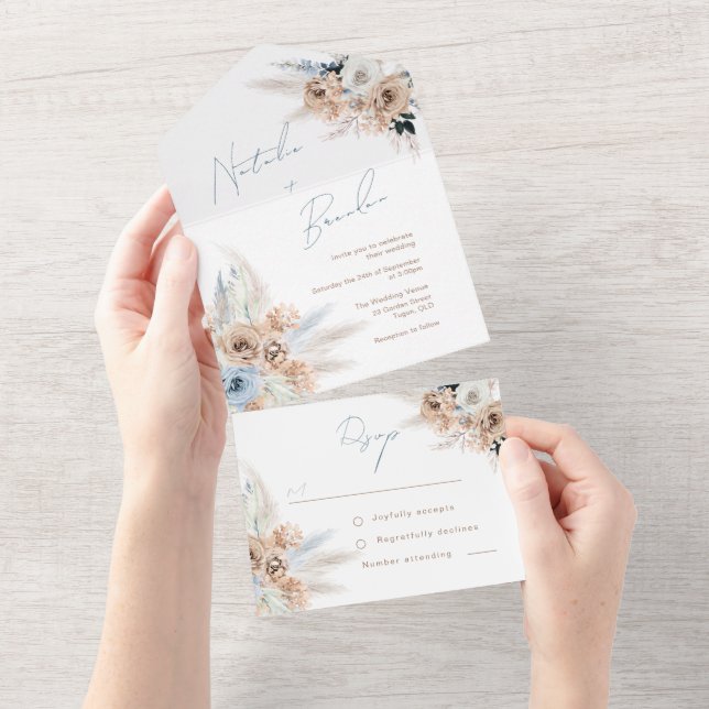 Casamento de Script Azul Moderno Boho Dusty (Aba destacável)