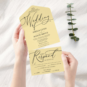 Casamento de Script de Caligrafia Amarelo-Amarelo-