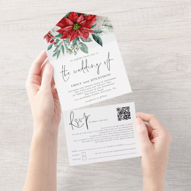 Casamento de Script de Código QR de Poinsettia Fol (Tearaway)