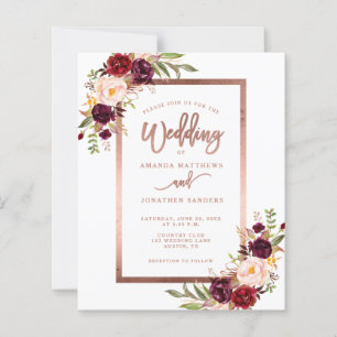 Casamento de Script Dourado Rosa Floral Vermelho B