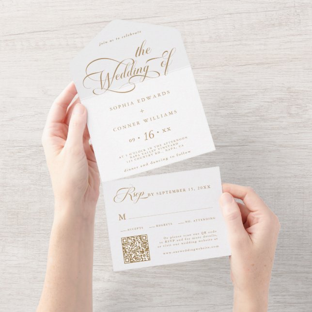 Casamento de Script Elegante Dourado e Branco (Aba destacável)