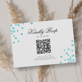 Casamento de Script Elegante QR RSVP Turquoise Con