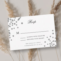Casamento de Script Elegante RSVP Silver Confetti